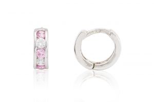 Fehér arany baba fülbevaló rózsaszín fehér köves 7mm extra erős kapoccsal - 