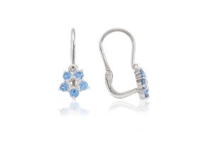 Fehér arany gyermek fülbevaló elölkapcsos csillagvirág búzavirág kék kővel - Arany baba fülbevalók