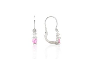 Fehér arany gyermek fülbevaló elölkapcsos kétköves szoliter rózsaszín fehér - Arany gyerek fülbevaló