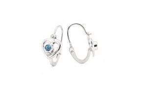 Fehérarany elölkapcsos szivecske gyermek fülbevaló világoskék kővel - Arany gyerek fülbevaló