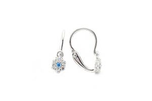 Fehér arany baba fülbevaló elölkapcsos virág világoskék-fehér köves - Arany baba fülbevalók
