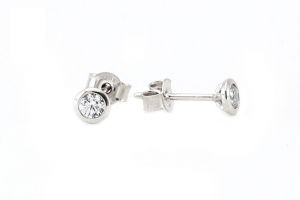 Fehér arany button fülbevaló fehér kővel 4mm - 