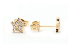 Arany fülbevaló stekkeres csillag sok fehér kővel - Arany baba fülbevalók