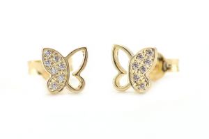Arany fülbevaló stekkeres pillangó áttört köves - Arany baba fülbevalók