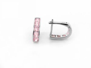 Ezüst gyermek fülbevaló franciakapcsos rózsaszín kövekkel - Ezüst gyerek fülbevaló