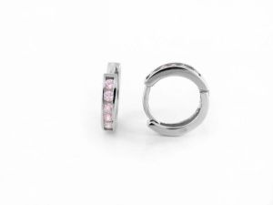 Ezüst gyermek fülbevaló bepattintós karika rózsaszín kövekkel 8mm - Ezüst gyerek fülbevaló