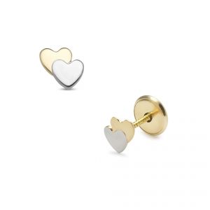 LISA arany és fehér arany baba és gyermek fülbevaló csavaros dupla szívecske JTAG-0280 - 