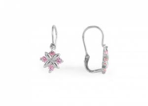 Négyszögletes, halványrózsaszín köves ezüst gyermek fülbevaló ródium bvevonattal - Ezüst gyerek fülbevaló