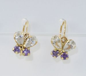 Arany bébi és gyermek fülbevaló lepke lila fehér - Arany gyerek fülbevaló