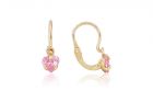 Arany baba fülbevaló elölkapcsos foglaltköves szívecske rózsaszín