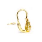 Arany baba fülbevaló rózsaszín kővel - alul áttört szív forma, 14K előlkapcsos zár