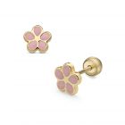 LISA arany gyermek fülbevaló csavaros rózsaszín szirmos virág JTAG-0313