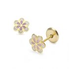 LISA arany baba és gyermek fülbevaló csavaros rózsaszín és fehér virág JTAG-0314