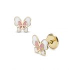 LISA arany gyermek fülbevaló csavaros pillangó rózsaszín és fehér JTAG-0418