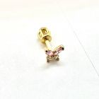 Arany baba és gyermek fülbevaló csavaros pillangó rózsaszín és fehér kövekkel